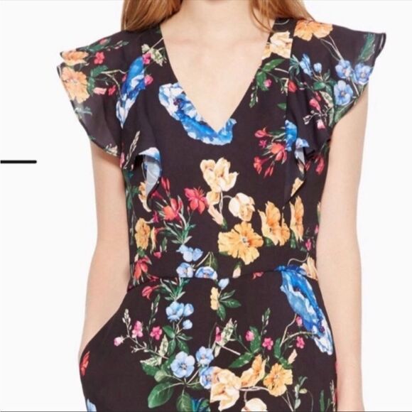 PARKER | Tommi Floral Flutter Sleeve Black Jumpsuit Cropped Women’s Size 6 - Picture 2 of 14